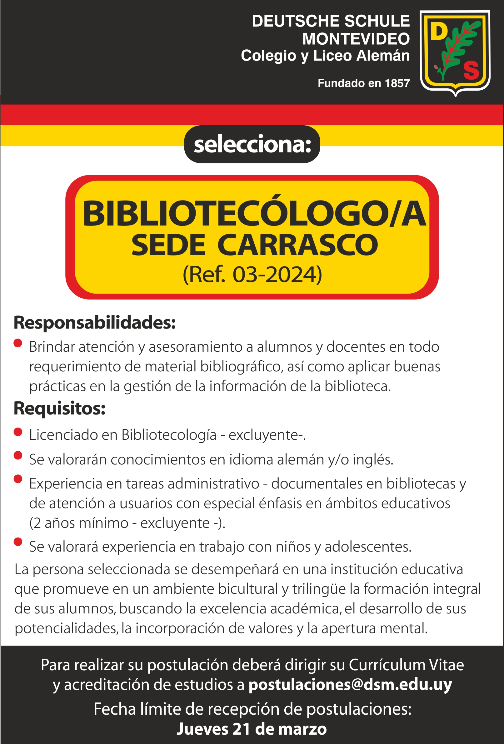 Aviso Bibliotecologo Carrasco 14 MARZO 2024